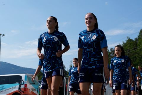 Crans-Montana, Switzerland - July 25: Amina Muratovic (23 SFCCF) and Magdalena Izabela Sobal (11 SFCCF) during the AXA Women's Super League match between Servette FC Chenois Feminin and FC Sion Feminin at Stade du Christ-Roi on July 25, 2026 in Crans-Montana, Switzerland.