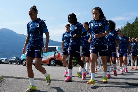 Crans-Montana, Switzerland - July 25: Camila Mingard (37 SFCCF) and Serrano Castano Paula (19 SFCCF) during the AXA Women's Super League match between Servette FC Chenois Feminin and FC Sion Feminin at Stade du Christ-Roi on July 25, 2026 in Crans-Montana, Switzerland.
