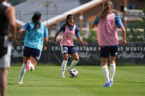 Crans-Montana, Switzerland - July 25: Daina Bourma (3 SFCCF) during the AXA Women's Super League match between Servette FC Chenois Feminin and FC Sion Feminin at Stade du Christ-Roi on July 25, 2026 in Crans-Montana, Switzerland.