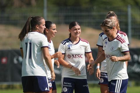 Crans-Montana, Switzerland - July 25: Chiara Wallin (20 SFCCF) and the team during the AXA Women's Super League match between Servette FC Chenois Feminin and FC Sion Feminin at Stade du Christ-Roi on July 25, 2026 in Crans-Montana, Switzerland.