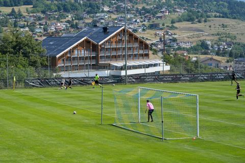 Crans-Montana, Switzerland - July 25: Overview during the AXA Women's Super League match between Servette FC Chenois Feminin and FC Sion Feminin at Stade du Christ-Roi on July 25, 2026 in Crans-Montana, Switzerland.