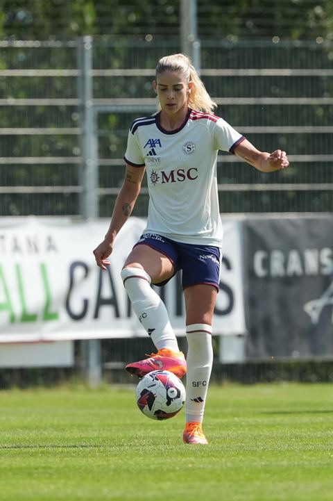 Crans-Montana, Switzerland - July 25: De al m da Eira Stefanie (64 SFCCF) during the AXA Women's Super League match between Servette FC Chenois Feminin and FC Sion Feminin at Stade du Christ-Roi on July 25, 2026 in Crans-Montana, Switzerland.