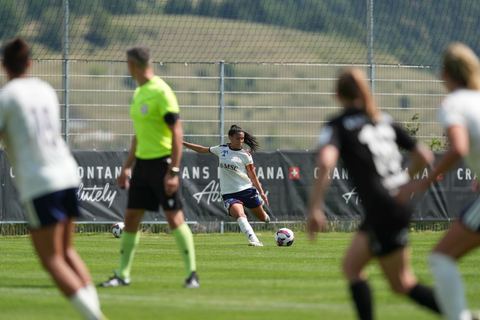 Crans-Montana, Switzerland - July 25: Daina Bourma (3 SFCCF) during the AXA Women's Super League match between Servette FC Chenois Feminin and FC Sion Feminin at Stade du Christ-Roi on July 25, 2026 in Crans-Montana, Switzerland.