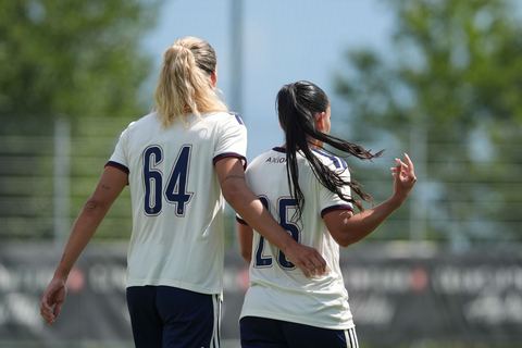 Crans-Montana, Switzerland - July 25: Terchoun Meriame (25 SFCCF) celebrates after her goal with De al m da Eira Stefanie (64 SFCCF) during the AXA Women's Super League match between Servette FC Chenois Feminin and FC Sion Feminin at Stade du Christ-Roi on July 25, 2026 in Crans-Montana, Switzerland.
