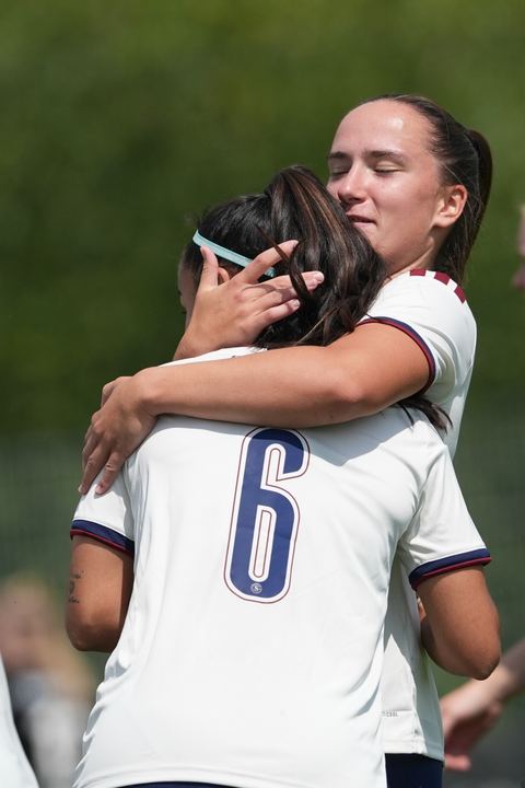 Crans-Montana, Switzerland - July 25: Magdalena Izabela Sobal (11 SFCCF) celebrates with Hernandez Diaz Paola (6 SFCCF) for her goal during the AXA Women's Super League match between Servette FC Chenois Feminin and FC Sion Feminin at Stade du Christ-Roi on July 25, 2026 in Crans-Montana, Switzerland.
