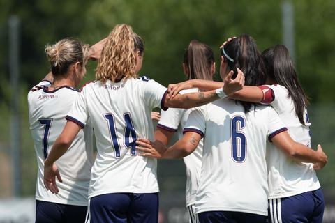 Crans-Montana, Switzerland - July 25: Hernandez Diaz Paola (6 SFCCF) celebrates her goal with the team during the AXA Women's Super League match between Servette FC Chenois Feminin and FC Sion Feminin at Stade du Christ-Roi on July 25, 2026 in Crans-Montana, Switzerland.