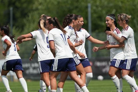 Crans-Montana, Switzerland - July 25: Lea Magali Sergeant-huet (16 SFCCF) celebrates with the Team during the AXA Women's Super League match between Servette FC Chenois Feminin and FC Sion Feminin at Stade du Christ-Roi on July 25, 2026 in Crans-Montana, Switzerland.