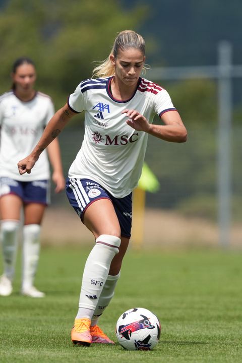 Crans-Montana, Switzerland - July 25: De al m da Eira Stefanie (64 SFCCF) during the AXA Women's Super League match between Servette FC Chenois Feminin and FC Sion Feminin at Stade du Christ-Roi on July 25, 2026 in Crans-Montana, Switzerland.