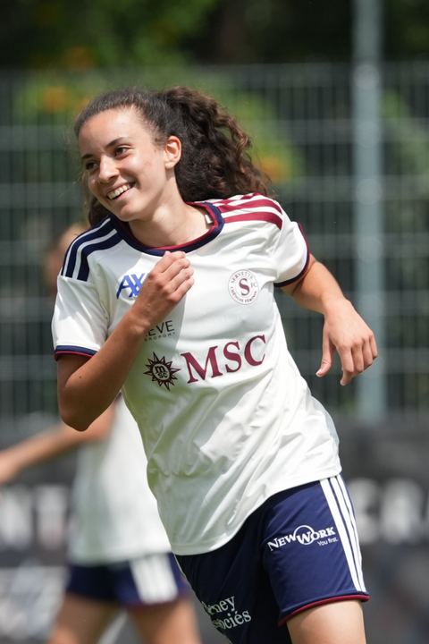 Crans-Montana, Switzerland - July 25: Camila Mingard (37 SFCCF) smiles after she scored during the AXA Women's Super League match between Servette FC Chenois Feminin and FC Sion Feminin at Stade du Christ-Roi on July 25, 2026 in Crans-Montana, Switzerland.