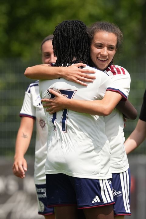 Crans-Montana, Switzerland - July 25: Camila Mingard (37 SFCCF) celebrates her goal with Garance Nein (17 SFCCF) during the AXA Women's Super League match between Servette FC Chenois Feminin and FC Sion Feminin at Stade du Christ-Roi on July 25, 2026 in Crans-Montana, Switzerland.
