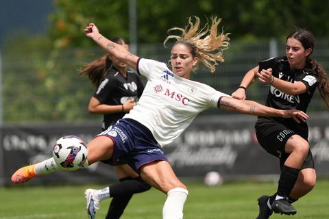 Crans-Montana, Switzerland - July 25: De al m da Eira Stefanie (64 SFCCF) during the AXA Women's Super League match between Servette FC Chenois Feminin and FC Sion Feminin at Stade du Christ-Roi on July 25, 2026 in Crans-Montana, Switzerland.