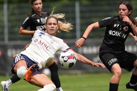 Crans-Montana, Switzerland - July 25: De al m da Eira Stefanie (64 SFCCF) with a goal during the AXA Women's Super League match between Servette FC Chenois Feminin and FC Sion Feminin at Stade du Christ-Roi on July 25, 2026 in Crans-Montana, Switzerland.