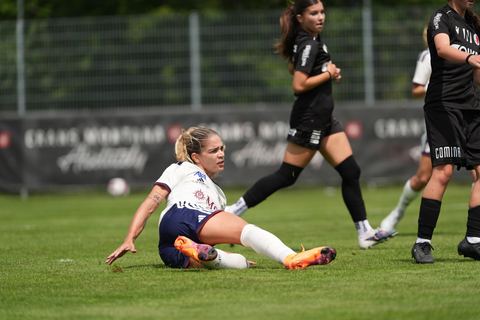 Crans-Montana, Switzerland - July 25: De al m da Eira Stefanie (64 SFCCF) with a goal during the AXA Women's Super League match between Servette FC Chenois Feminin and FC Sion Feminin at Stade du Christ-Roi on July 25, 2026 in Crans-Montana, Switzerland.